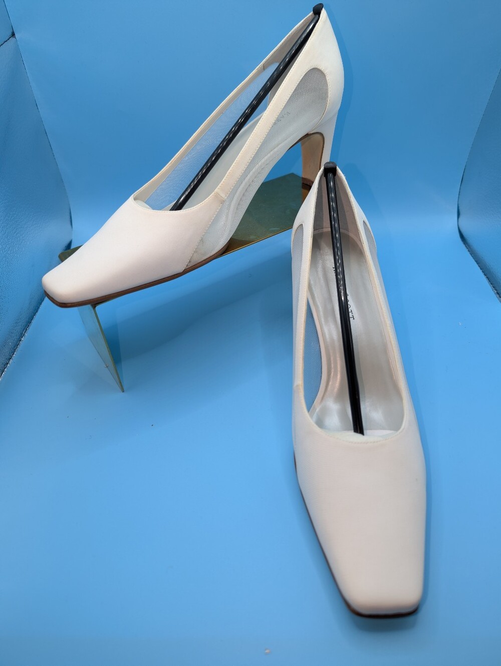 Karen Scott White Classic Women's Square-Toe Pumps Mesh Side Planels Kitten Heel